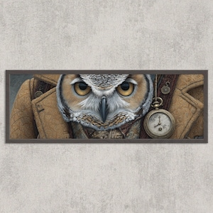 Steampunk Owl Portrait: Victorian Pocket Watch Fantasy Art Print