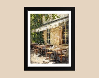 Vintage French Cafe Print: Paris Bistro Scene, Summer Travel Poster