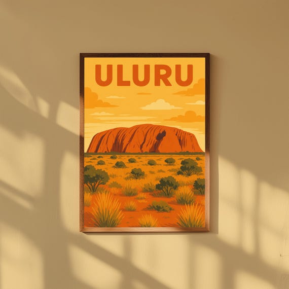 Uluru Vintage Travel Poster, Australia Outback Wall Art, Retro Uluru Print, Desert Landscape Illustration, Ayers Rock Home Decor