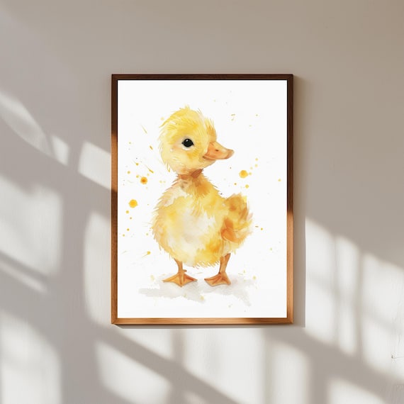 Cute Baby Duck Watercolor Wall Art | Yellow Duckling Nursery Print | Farm Animal Baby Room Decor | Gender Neutral Baby Shower Gift