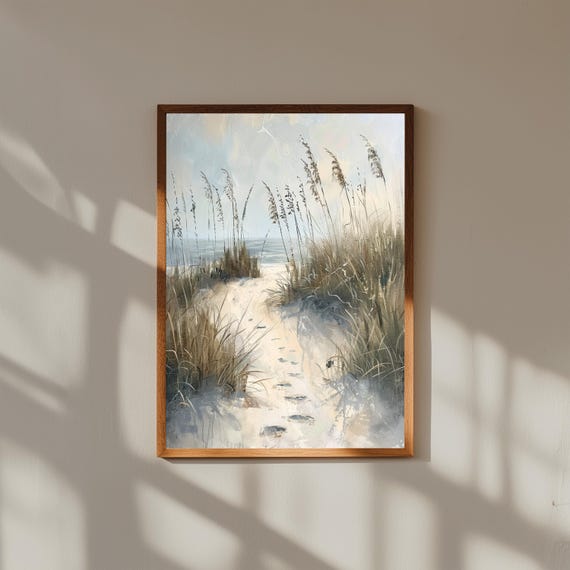 Coastal Dune Path Wall Art | Sandy Beach Painting with Grass | Serene Seaside Print | Beach House Decor | Calm Nature Landscape
