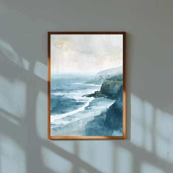 Sea Cliffs Coastal Wall Art | Ocean Waves & Rocky Shore Painting | Dramatic Seascape Print | Beach Landscape Decor | Cliffside Artwork