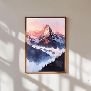 Matterhorn Watercolor Wall Art | Swiss Alps Mountain Print | Switzerland Travel Poster