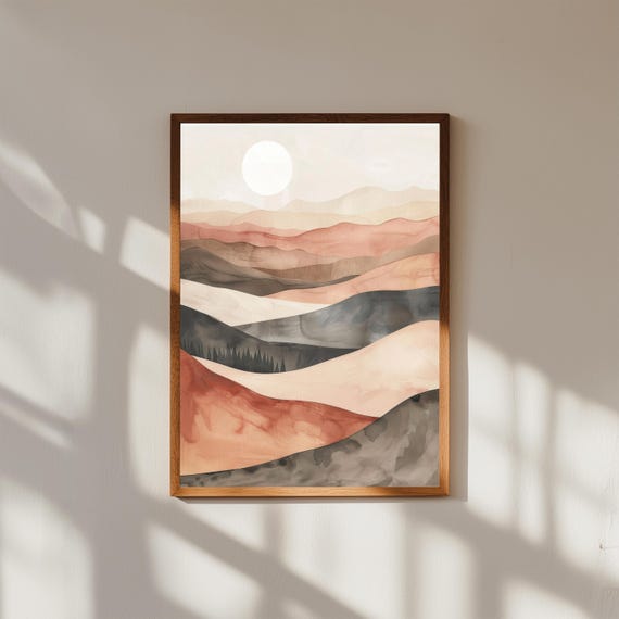 Dreamy Desert Sand Dune Painting – Rolling Dunes Landscape Wall Art – Minimal Boho Earth Tone Print for Home Decor