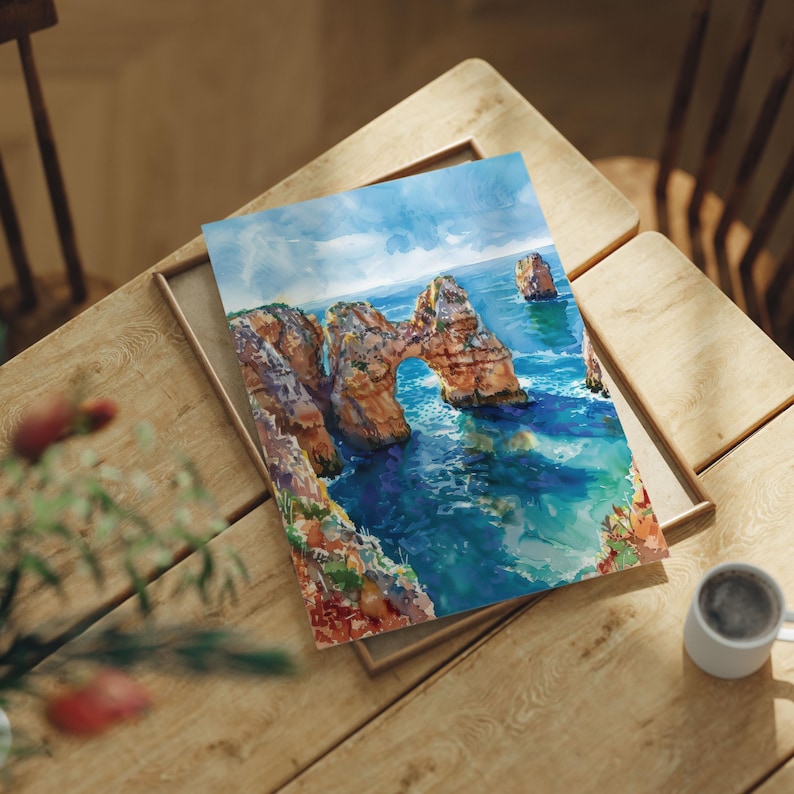 Lagos Portugal Watercolor Print: Coastal Cliff Algarve Seascape image 6