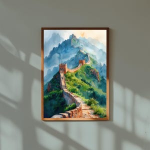 Watercolor Painting of the Great Wall of China | Ancient Landmark Wall Art Print | Historic Travel Landscape Poster