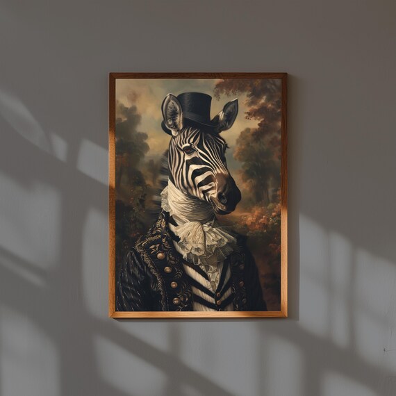 Animal Portrait Oil Painting Print | Animals in Suits Wall Art | Vintage Style Dressed Animal Art | Funny Pet Decor | Quirky Gift Idea