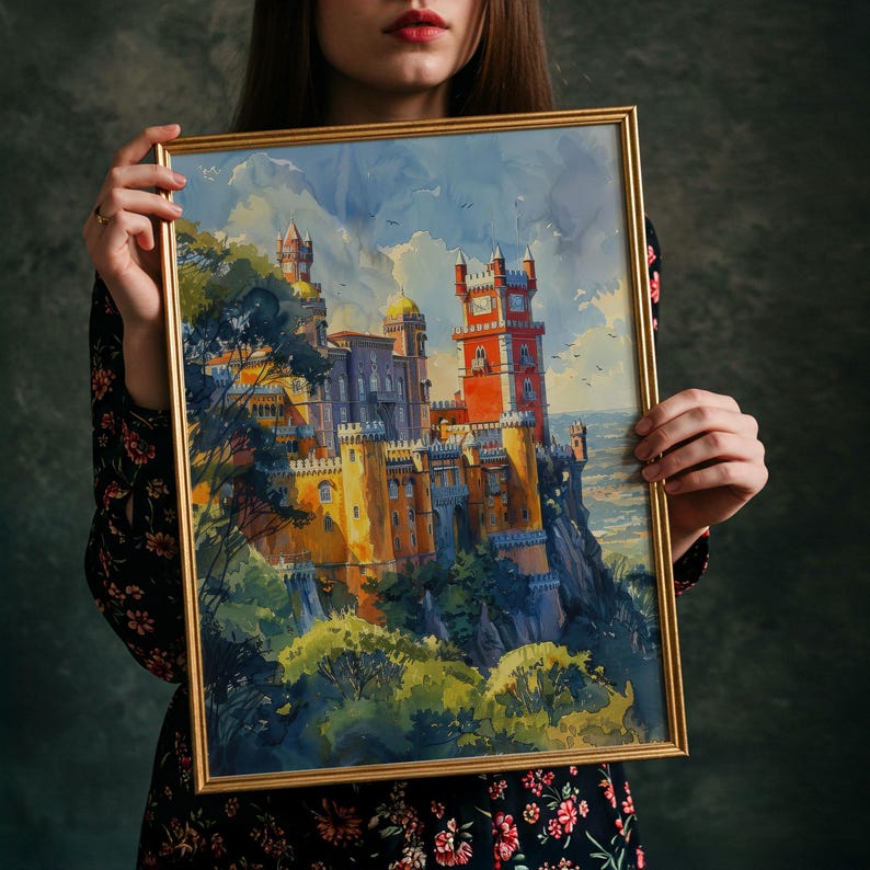 ""Pena Palace"" Aquarell Gemälde: Burg Sintra Portugal Kunstdruck." Bild 4