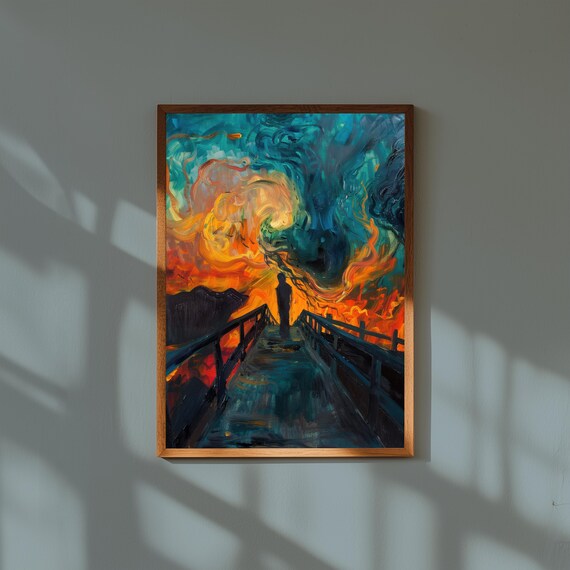 The Scream Inspired Fine Art Print – Edvard Munch Style Expressionist Wall Art – Modern Surreal Painting for Bold Home Decor