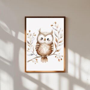 Süße Baby Eule Aquarell Wandkunst | Kinderzimmer Tier Poster | Waldvogel Babyzimmer Dekor | Gender Neutral Baby Shower Geschenk