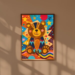 Funky Baby Bear Nursery Art: Playful Kids Room Decor
