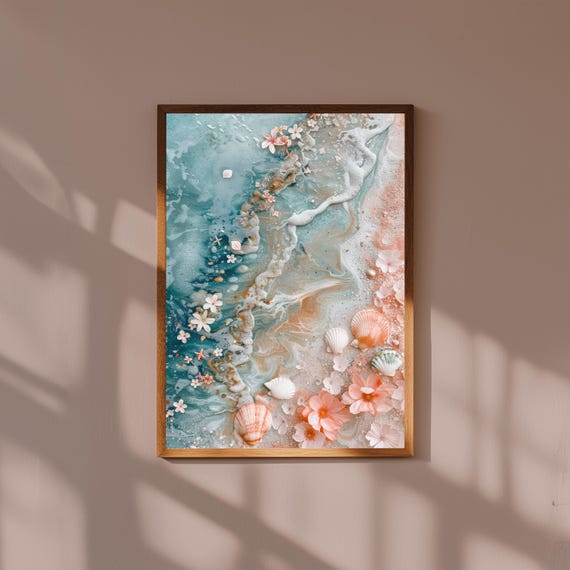 Tidal Pool Coastal Wall Art | Sea Creatures & Shells Painting | Ocean Nature Print | Beach Decor | Whimsical Shoreline Artwork