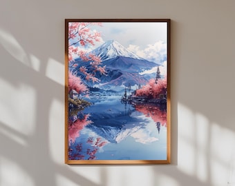 Mount Fuji Painting Japan Watercolor Art Print Mountain Sunrise