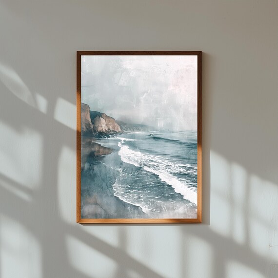 Sea Cliffs Coastal Wall Art | Ocean Waves & Rocky Shore Painting | Dramatic Seascape Print | Beach Landscape Decor | Cliffside Artwork