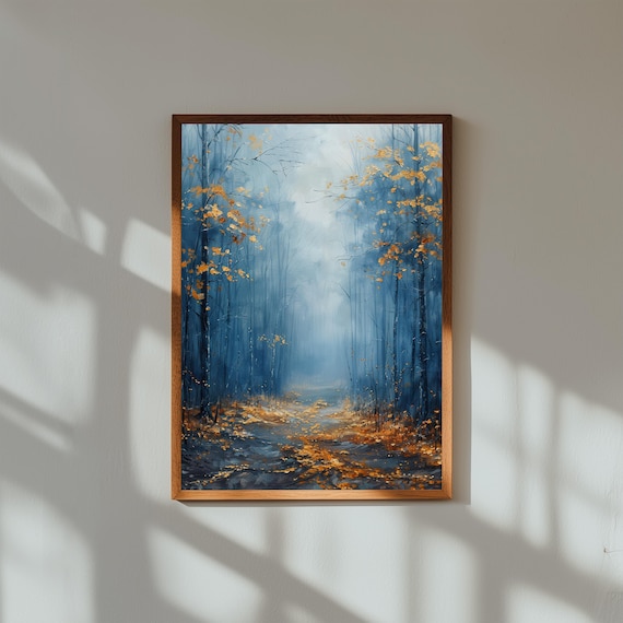 Foggy Autumn Forest Oil Painting | Fine Art Fall to Winter Wall Print | Moody Woodland Decor | Misty Landscape Nature Scene