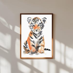 Sweet Baby Tiger Watercolor Wall Art | Jungle Safari Nursery Animal Print | Tiger Cub Baby Room Decor | Gender Neutral Baby Gift
