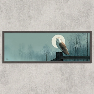 Barn Owl Print: Moonlight Forest, Rustic Wildlife Wall Art