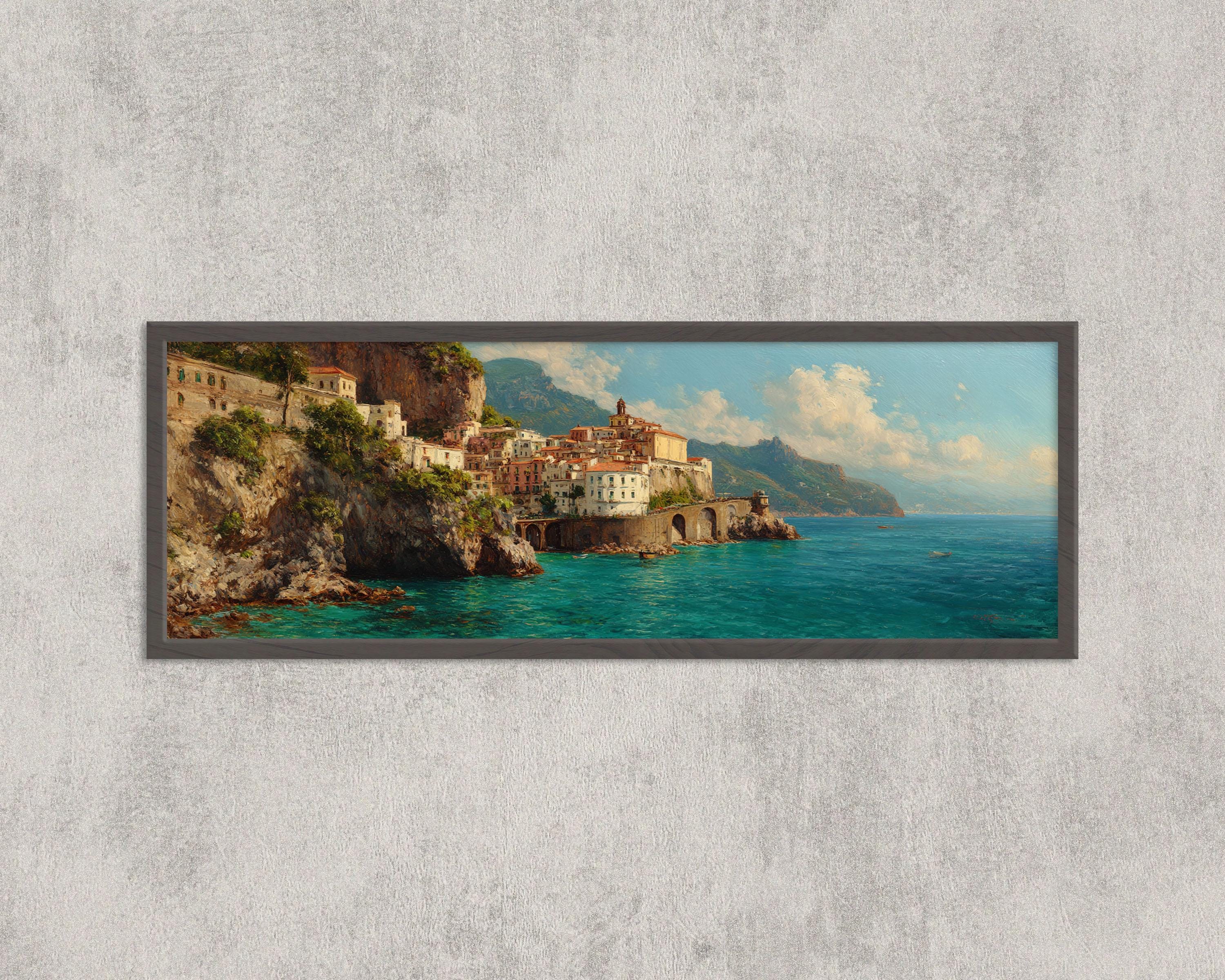 Amalfi Coast Cliffside Wall Art | Panoramic Italy Coastal Print ...