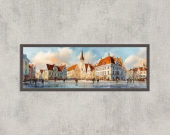 Tallinn Town Hall Square Watercolor Print: Estonia Travel Art
