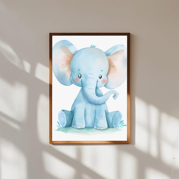Adorable Baby Elephant Watercolor Wall Art | Cute Nursery Animal Print | Safari Baby Room Decor | Jungle Theme | Baby Shower Gift