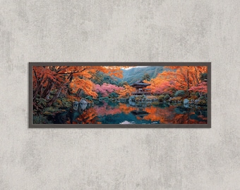 京都のお寺の壁アート | 清水寺の水彩画 | 日本の夕焼け風景 | 秋の