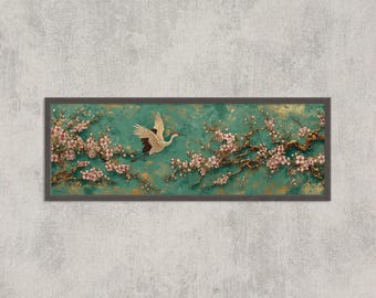 Orientalisk trana-väggkonst, körsbärsblommig guldmålning, japanskt tryck