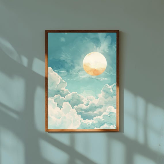 Daytime Sky Nursery Wall Art – Blue Sky with Clouds Print – Whimsical Baby Room Decor for Boys or Girls