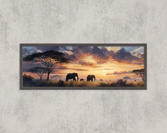 Serengeti Elephants Sunset Watercolor Print: African Safari Wall Art