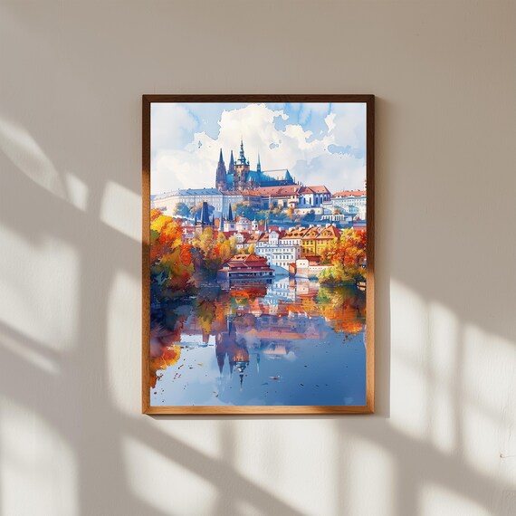 Watercolor Painting of Prague Castle & St. Vitus Cathedral | Czech Landmark Wall Art Print | Historic European City Poster