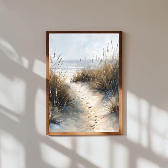 Coastal Dune Path Wall Art | Sandy Beach Painting with Grass | Serene Seaside Print | Beach House Decor | Calm Nature Landscape