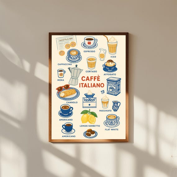 Café Italiano Vintage Poster – Retro Coffee Wall Art Print – Italian Espresso Bar Decor for Kitchen or Café
