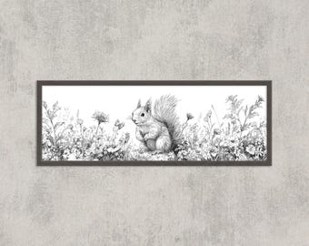 Squirrel Pencil Sketch Print | Vintage Cottagecore Nature Art