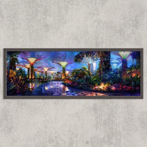 Singapore Gardens by the Bay Print: Supertree Grove Night Panorama