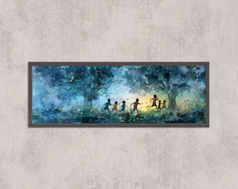 蛍の版画：気まぐれな子供の夜の森の絵画 - Etsy 日本