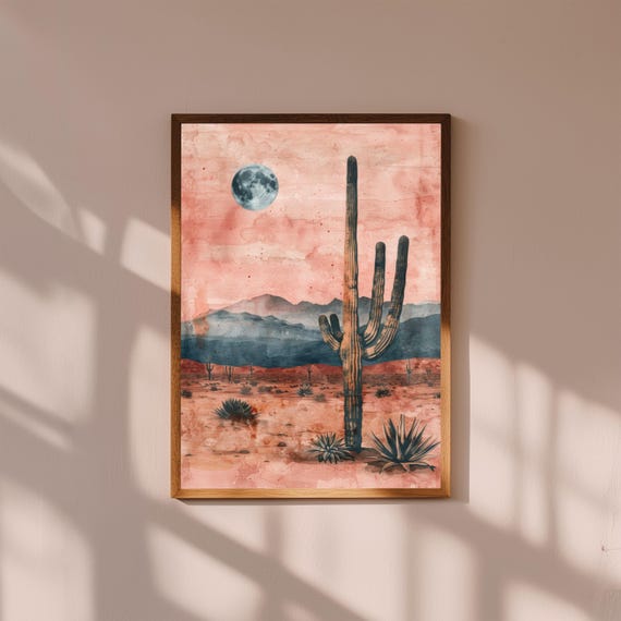 Dreamy Desert Cactus & Succulent Painting – Boho Earth Tone Wall Art – Southwest Botanical Print for Home Decor