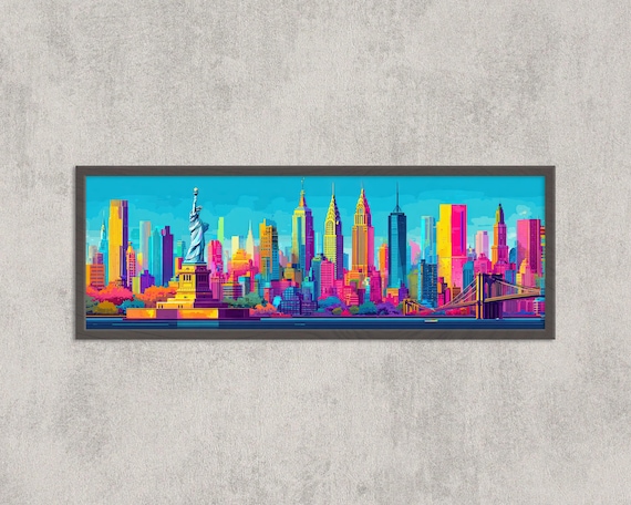 NYC Pop Art Print: Bright Manhattan Skyline, Statue of Liberty - Etsy