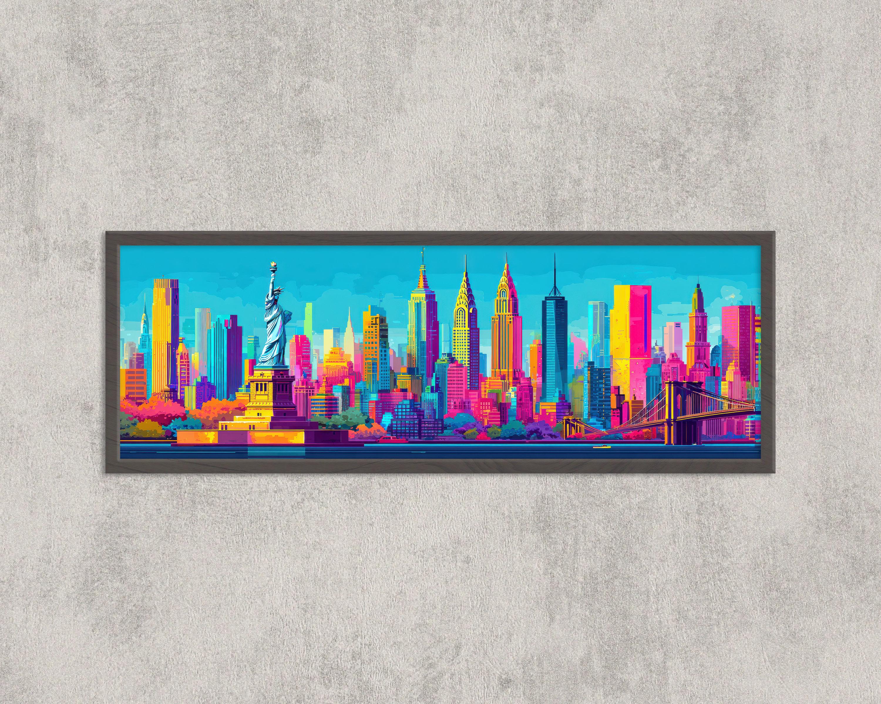 NYC Pop Art Print: Bright Manhattan Skyline, Statue of Liberty - Etsy