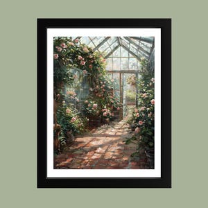 Antique Greenhouse Oil Painting Print: Victorian Botanical Garden Wall Art