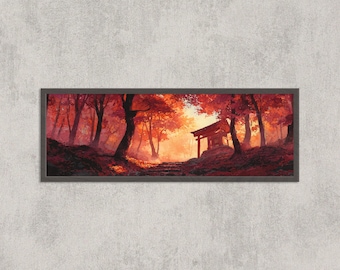 Kyoto Torii Gate Print: Japanese Autumn Forest Shrine Sunset