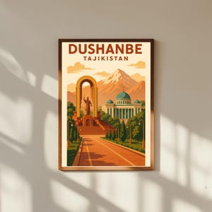Dushanbe Tajikistan Travel Poster: Retro Central Asia Wall Art