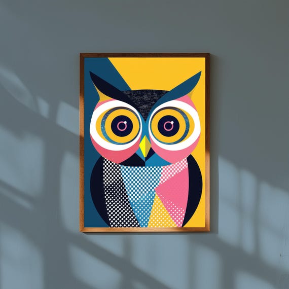 Funky Baby Owl Nursery Art – Whimsical Woodland Animal Poster, Cute Owl Wall Print, Modern Gender Neutral Baby Room Decor