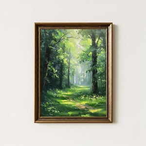 Dappled Sunlight Forest Print: Impressionist Woodland Oil Painting Style