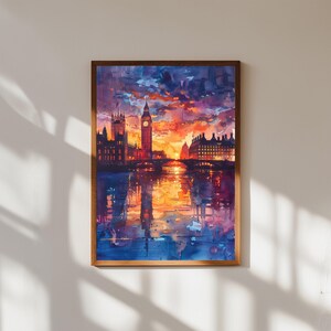 London Big Ben Watercolor Print: Sunset Cityscape Wall Art