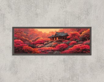 京都のお寺の壁アート | 清水寺の水彩画 | 日本の夕焼け風景 | 秋の