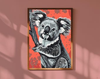 Funky Koala Nursery Art Print: Whimsical Aussie Animal Decor