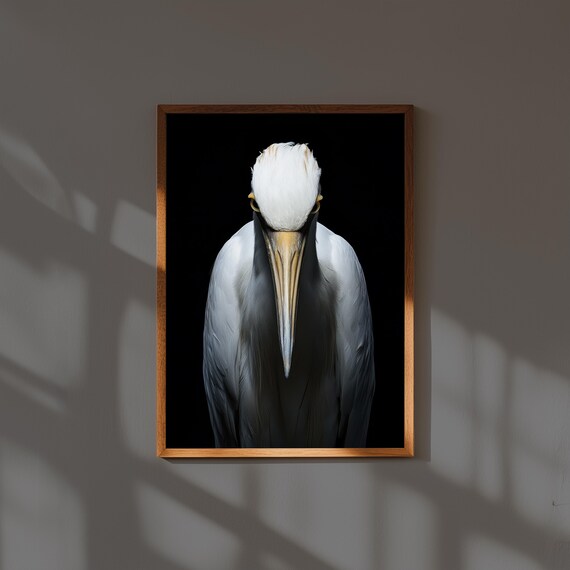 Elegant Crane Portrait Wall Art – Frontal Bird Face Print – National Geographic Style Wildlife Decor – Nature Photography Poster