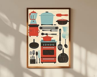 Retro Kitchen Art Print: 50s Mid-Century Cooking Chart