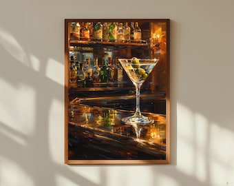 Pintura a óleo de Martini: Arte de coquetel em cristal para decoração de bar