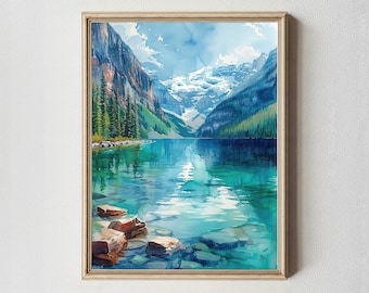 Lake Louise Watercolor Print: Canadian Rockies Wall Art