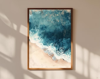 Abstract Coastal Wall Art Print | Ocean-Inspired Painting Style | Modern Beach Decor | Minimal Seascape Artwork | Blue Neutral Tones